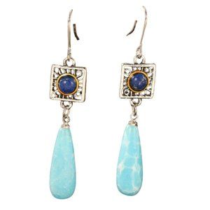 Boho Blue Marbled Bead Dangle Earrings NWOT
